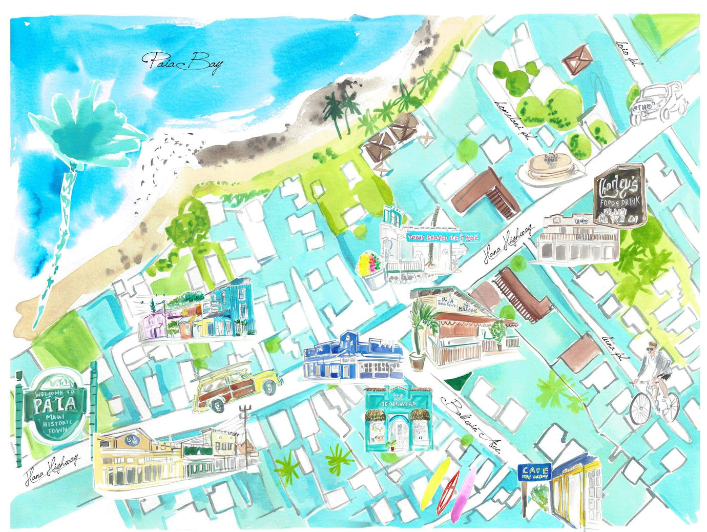 Watercolor painting of Paia, Maui