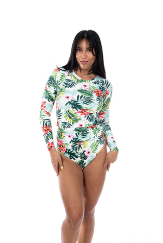 Long Sleeve Rash Guard in Retro Tropical