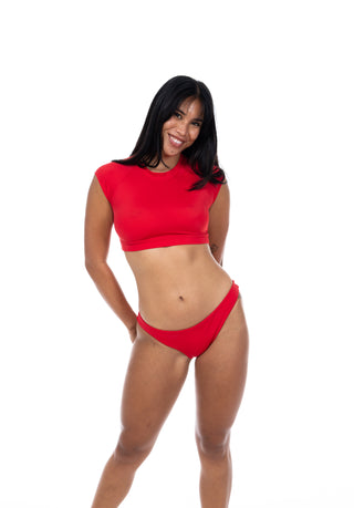 Cap Sleeve Crop Rash Guard in Cherry