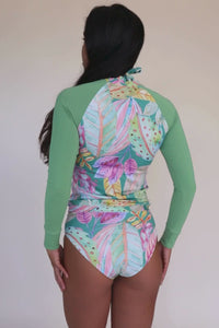 Long sleeve rash guard top for women. Active Swimwear, Hawaii Swim Brand.